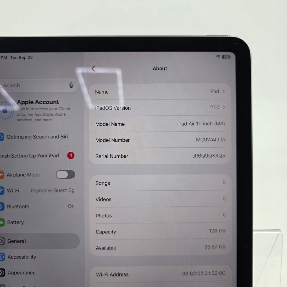 WiFi Only Apple iPad Air 11" M3 128GB Space Gray MC9W4LL/A