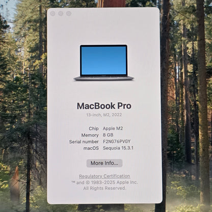 2022 Apple MacBook Pro 13.3" M2 10C GPU 3.5GHz 8GB RAM 256GB SSD A2338