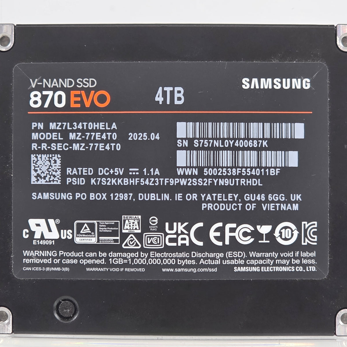 Samsung 2.5" 870 EVO 4TB SATA III 6Gbps SSD MZ-77E4T0
