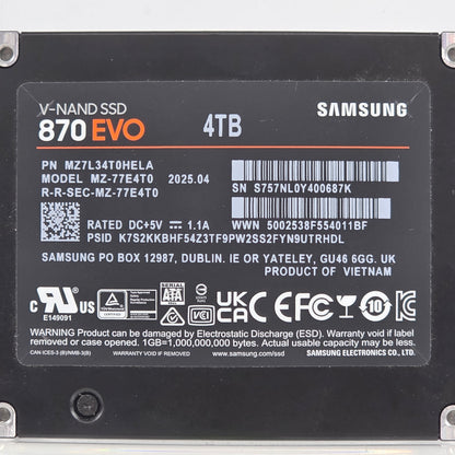 Samsung 2.5" 870 EVO 4TB SATA III 6Gbps SSD MZ-77E4T0