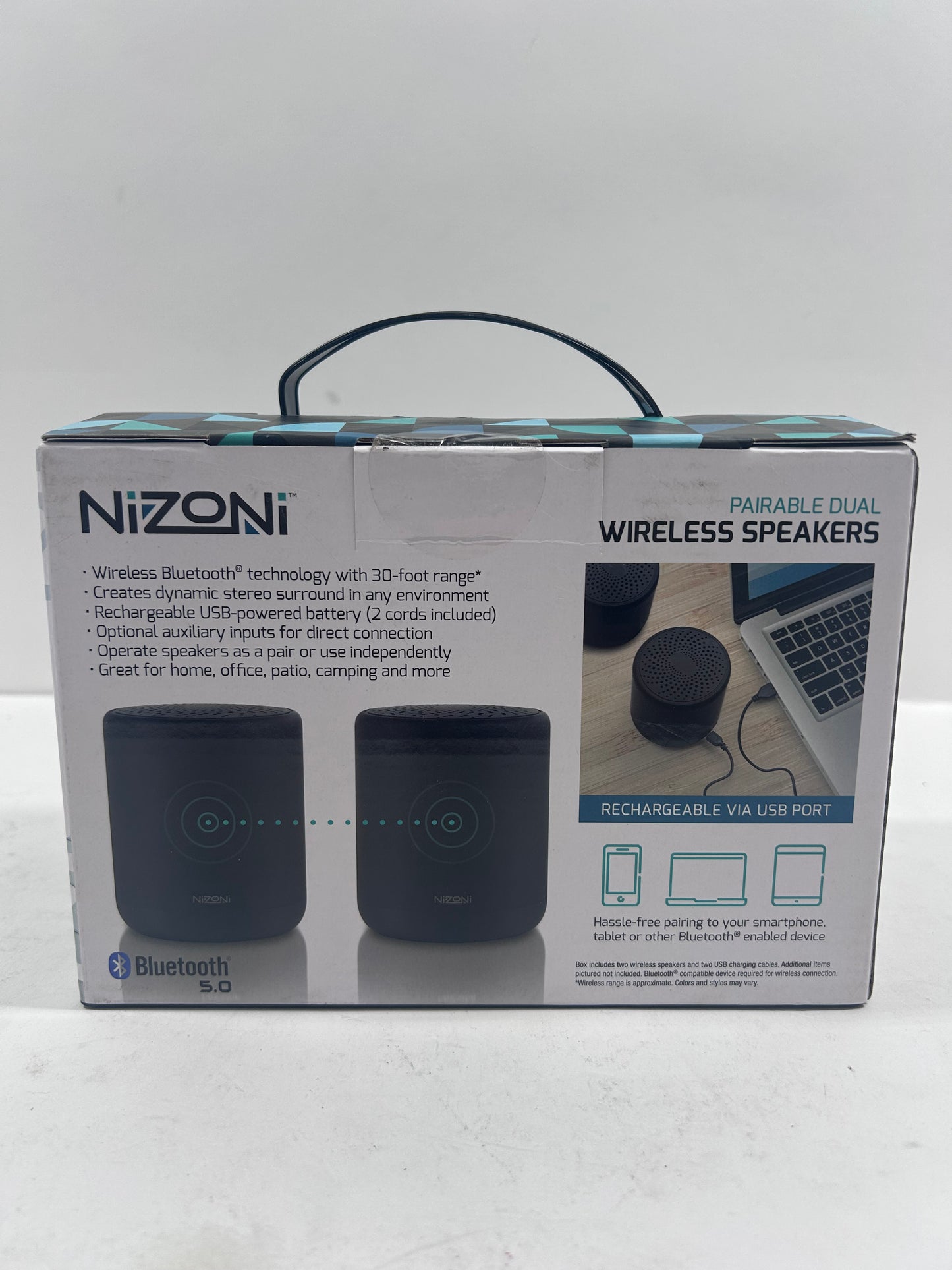 New Nizoni Pairable Dual Wireless Speakers Bluetooth Speaker Black