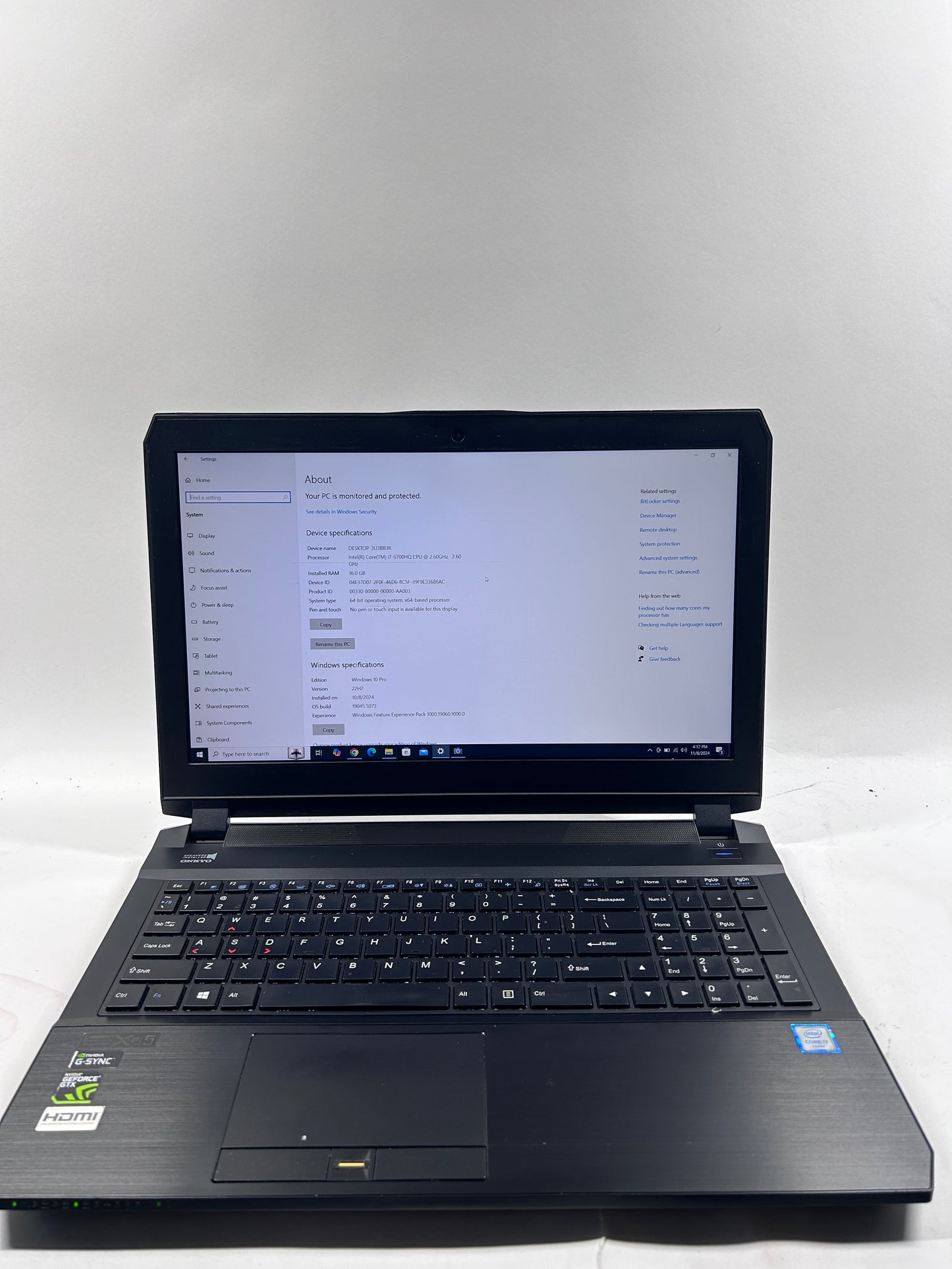 Broken Sager P65 P650RE 15.6" i7-6700HQ 2.6GHz 16GB RAM 128GB SSD GTX 970M