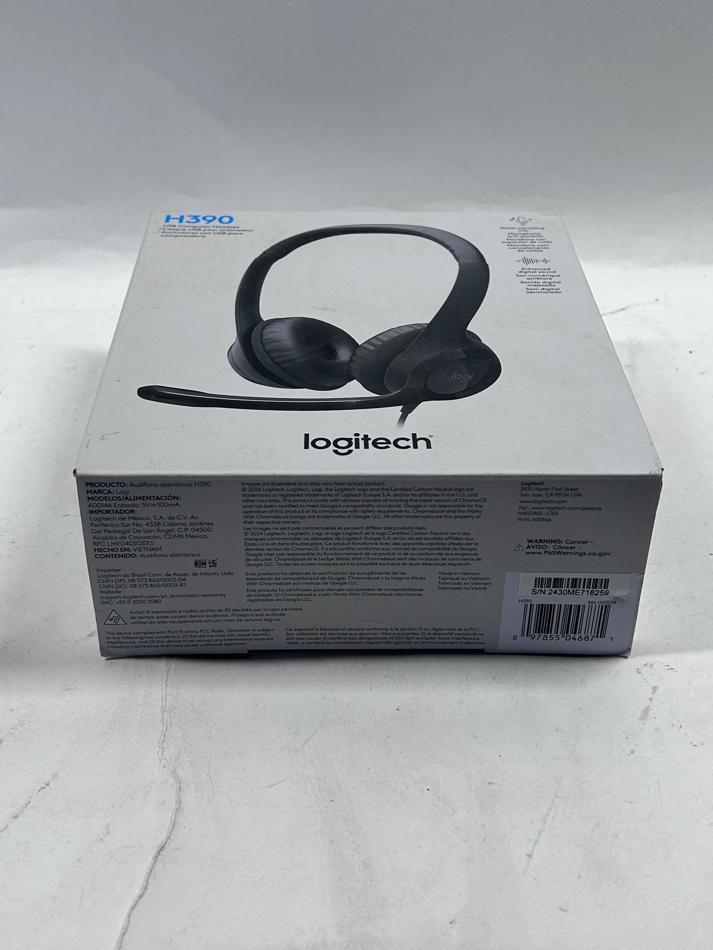 New Logitech H390 USB Computer Headset Black 981-000014