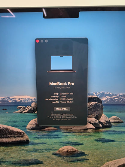 2024 Apple MacBook Pro 14" M4 Pro 20C GPU 4.5GHz 24GB RAM 1TB SSD MX2J3LL/A