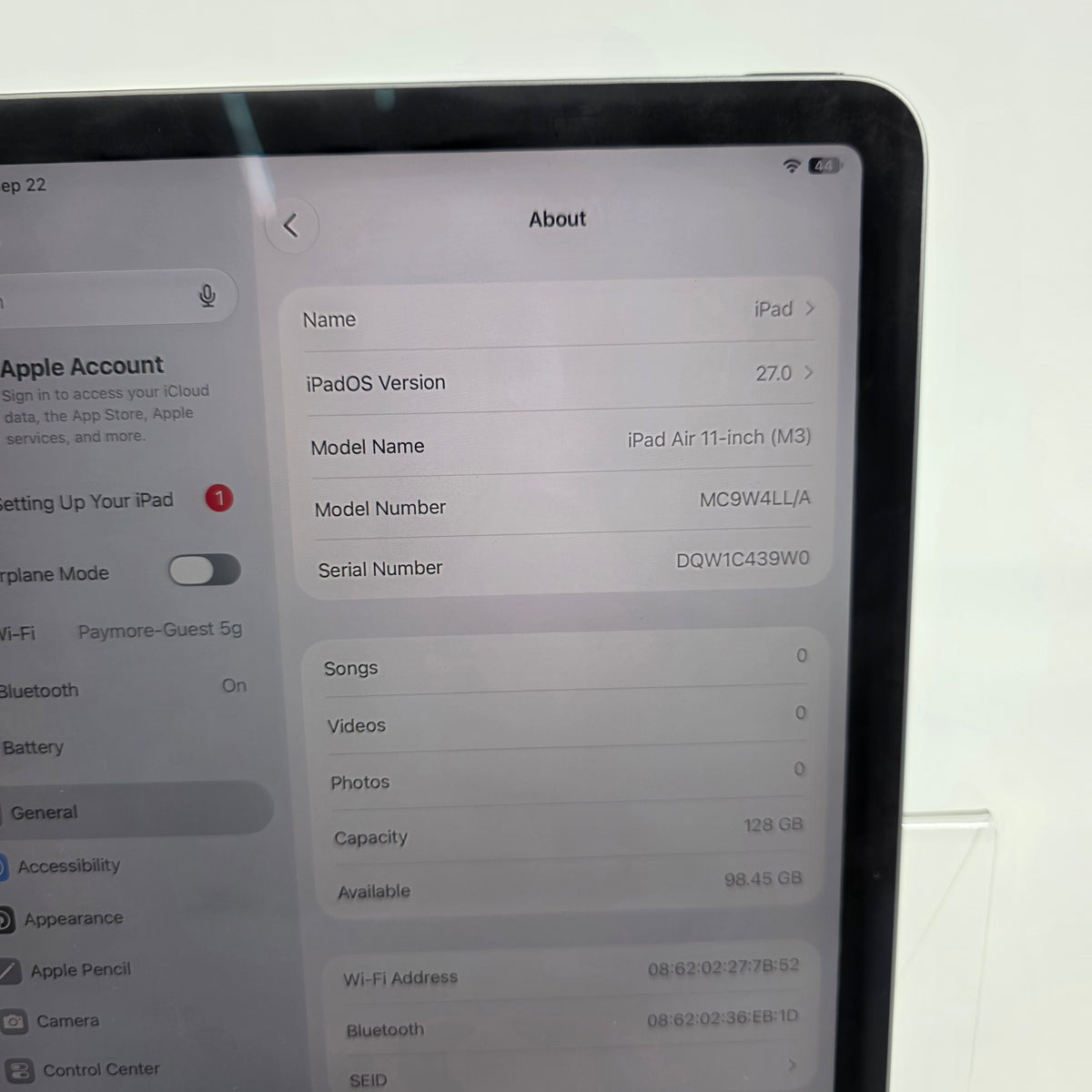 WiFi Only Apple iPad Air 11" M3 128GB Space Gray MC9W4LL/A