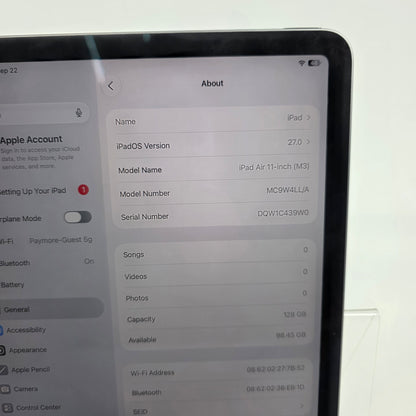WiFi Only Apple iPad Air 11" M3 128GB Space Gray MC9W4LL/A