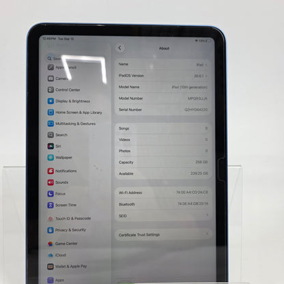 WiFi Only Apple iPad 10th Gen 256GB Blue MPQ93LL/A