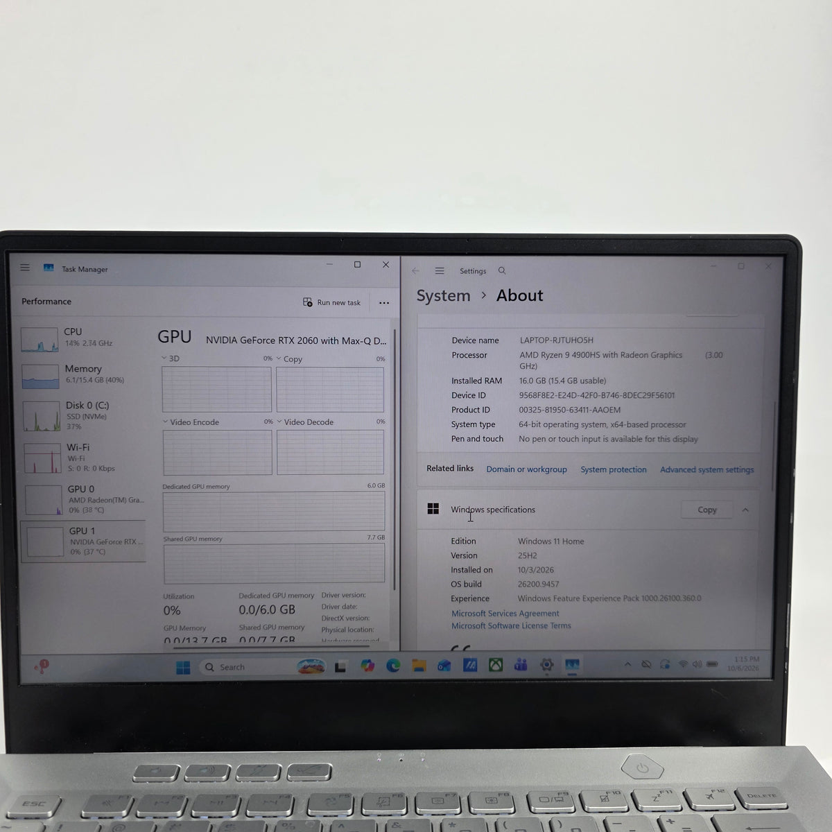 Asus ROG Zephyrus G14 GA401IV Ryzen 9 4900HS 16GB RAM 1TB GeForce RTX 2060 Max-Q