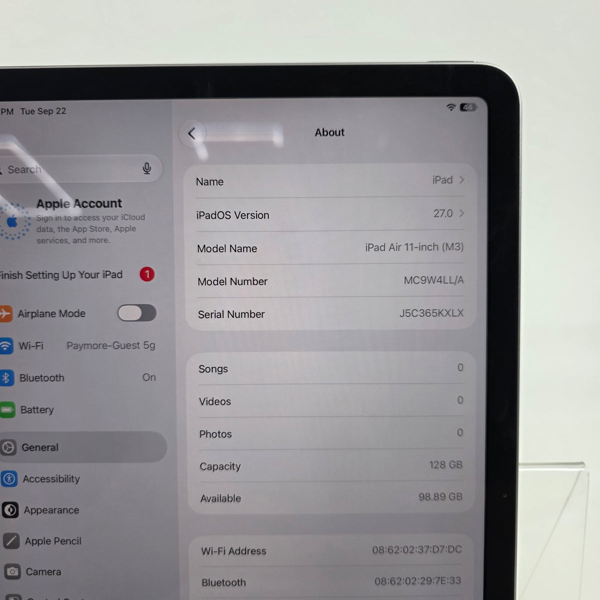 WiFi Only Apple iPad Air 11" M3 128GB Space Gray MC9W4LL/A