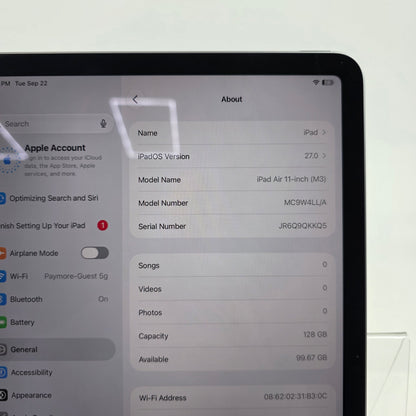 WiFi Only Apple iPad Air 11" M3 128GB Space Gray MC9W4LL/A