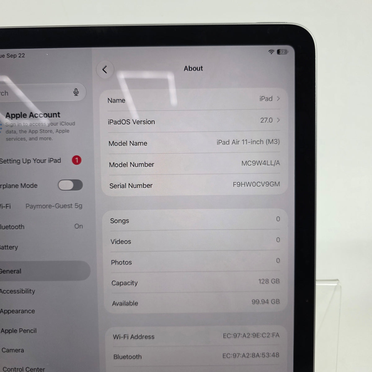WiFi Only Apple iPad Air 11" M3 128GB Space Gray