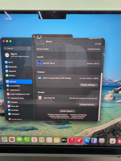 2024 Apple MacBook Pro 14" M4 Pro 20C GPU 4.5GHz 24GB RAM 1TB SSD MX2J3LL/A