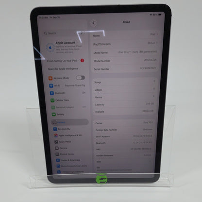 Factory Unlocked Apple iPad Pro 11" 4th Gen 256GB Space Gray MP573LL/A