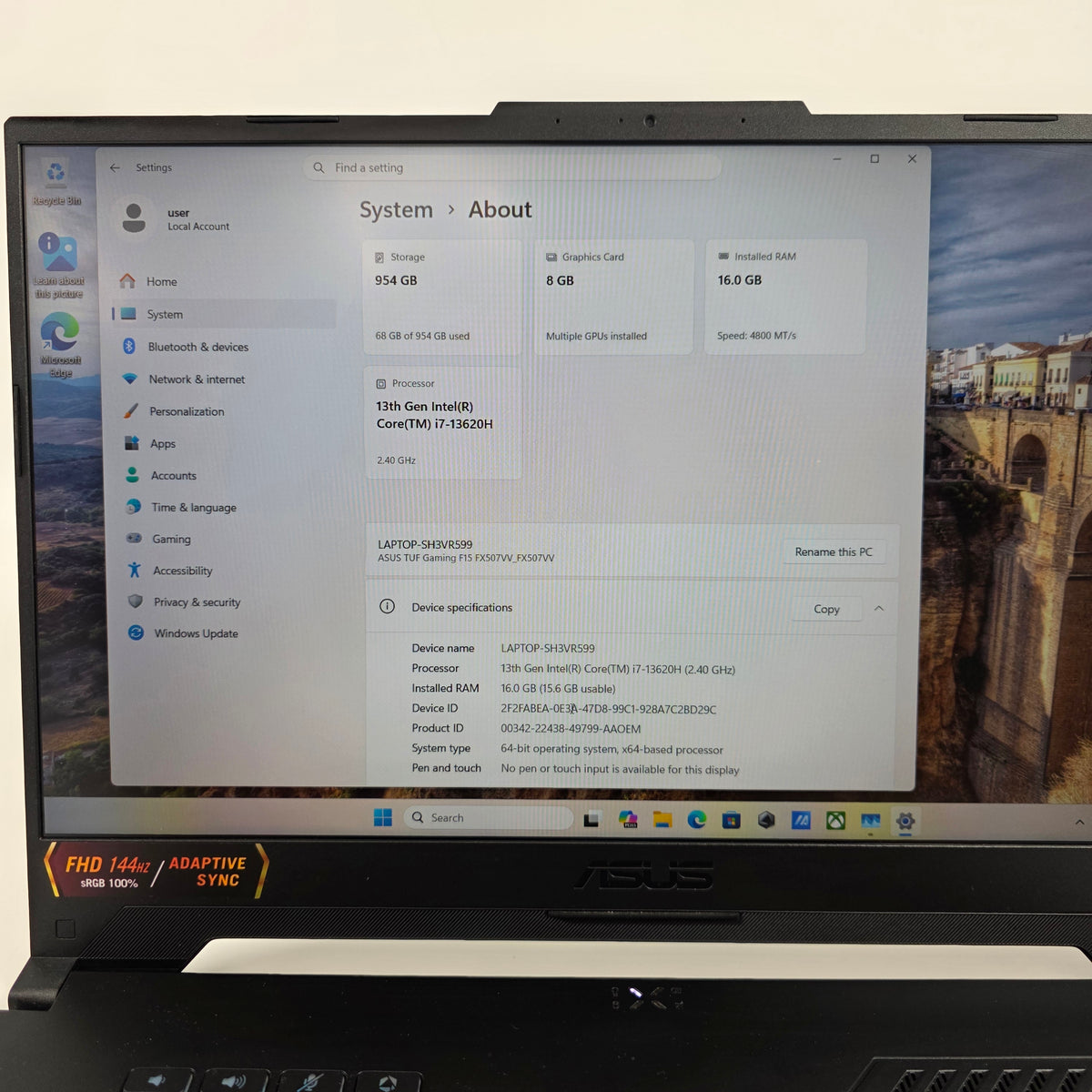 Asus TUF F15 FX507 15.6" i7-13620H 2.4GHz 16GB RAM 1TB SSD GeForce RTX 4060